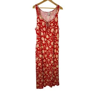 Cabi Tearoom Dress Red Tulip Floral A-Line Midi Slash Pockets Side Slit Large